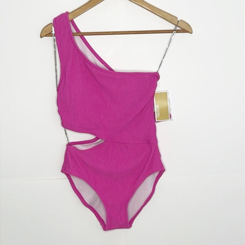 Womens Michael Kors One Shoulder Side- Cut Out One-Piece Swimsuit Size 6
